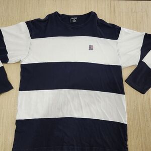Ralph Lauren Men's Navy and White Striped Long Sleeve Tee